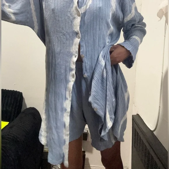 Free People Blue and White Long Sleeve Tee - Picture 5 of 5